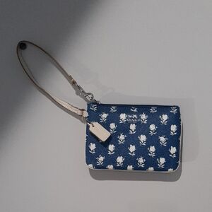 Coach Navy and White Floral Wristlet
